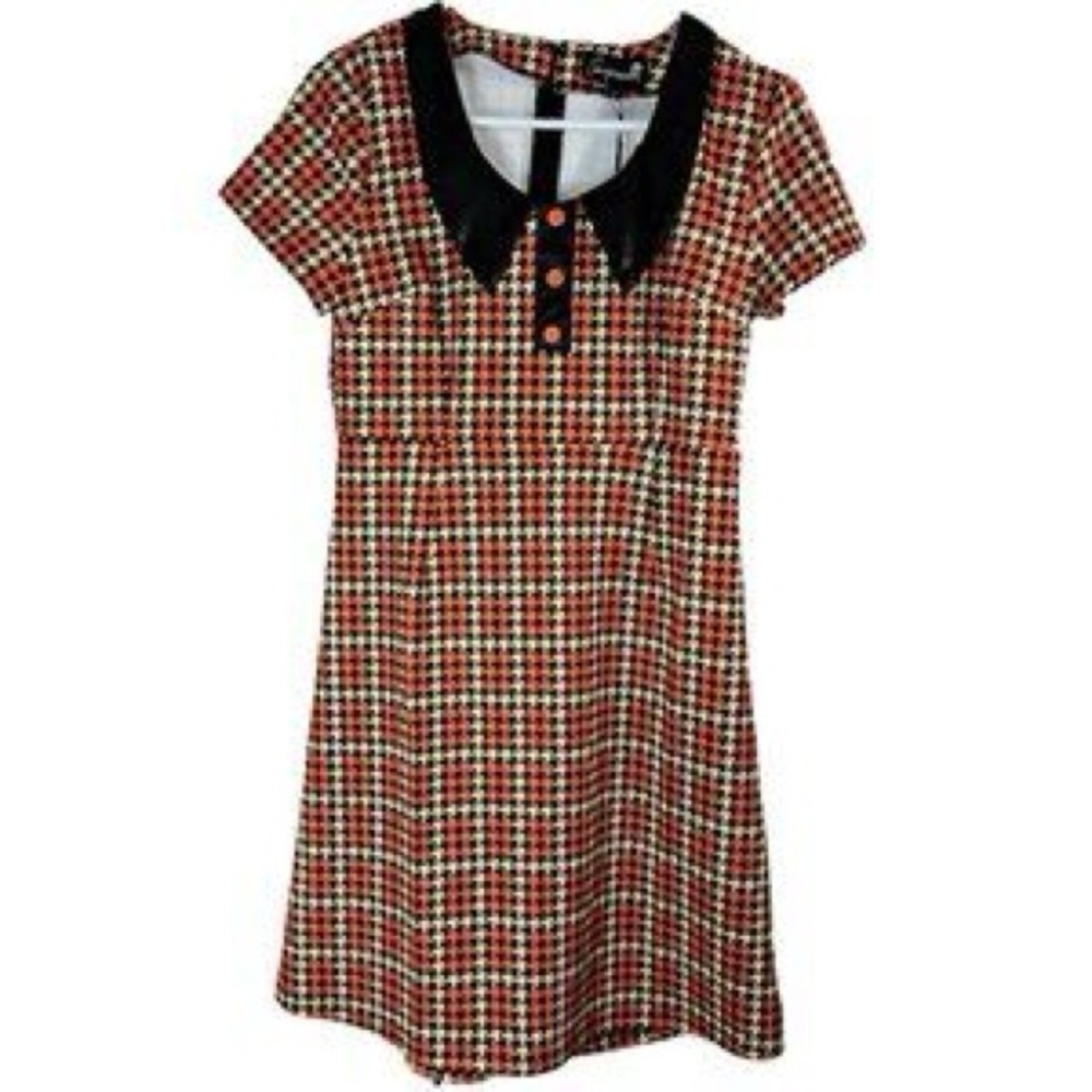 Sourpuss NWT XXL Orange and Black Houndstooth Dress